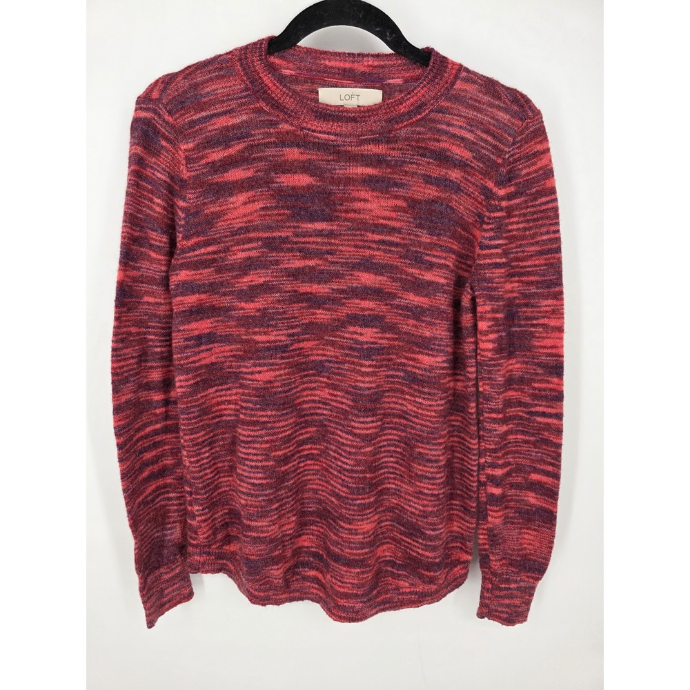 LOFT‎ Marled Knit Sweater Red Purple Mohair Wool Long Sleeve Crew Neck Size M